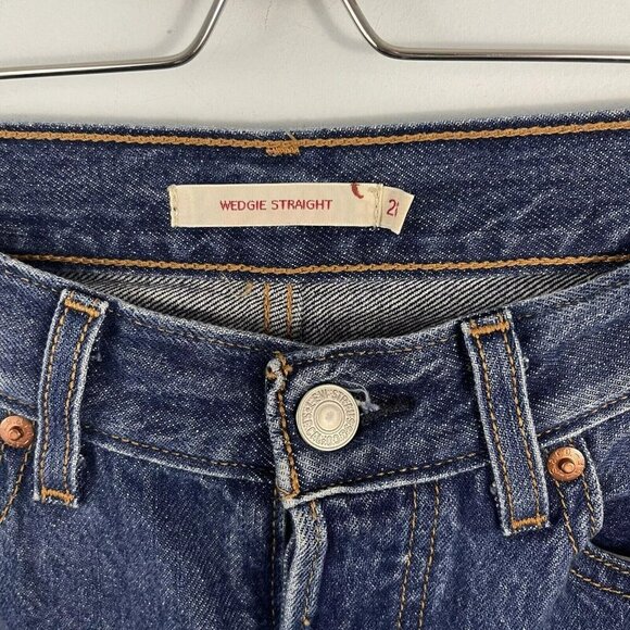 Levis Premium Wedgie Straight Jeans Blue Womens 26 Button Fly Raw Hem - Picture 3 of 15